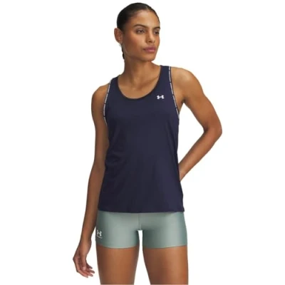 Imagen de Under Armour Tech Knockout Tank, camiseta sin mangas para mujer, ligera y transpirable de entrenamiento, azul medianoche / blanco, XL
