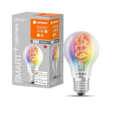 Imagen de LEDVANCE Bombilla LED inteligente con tecnología Wifi, E27, colores RGB cambiables, En forma de pera, filamento color como luz ambiente, controlable Alexa, Google y App