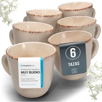 Imagen de Juego de 6 Tazas Café Estilo Rústico Vajilla Completa Steingut Premium, Apta para Lavavajillas Set Moderno Té y Pure Living en Color beige