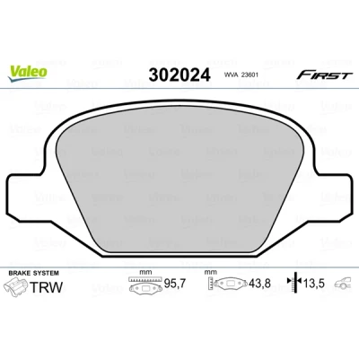 Imagen de VALEO 302024 Juego de pastillas freno FIRST Eje trasero excl. contacto avisador desgaste sin chapa antichirridos FIAT: 500 Hatchback