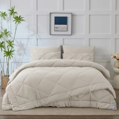 Imagen de WAVVE Edredón Relleno Nórdico Cama 80 4 Estaciones Bedding Reversible Doble 150+300 gr/m² de 135x200 cm Fibra Suave y Antiacaro, Caliente Cómodo Beige