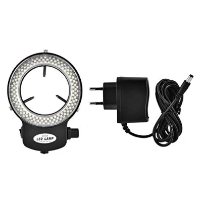 Imagen de Akozon Microscopio de luz LED, Cámara 144 Leds 4.5W Lámpara Anillo Brillo Ajustable 64mm Accesorios para Microscopios(Negro)