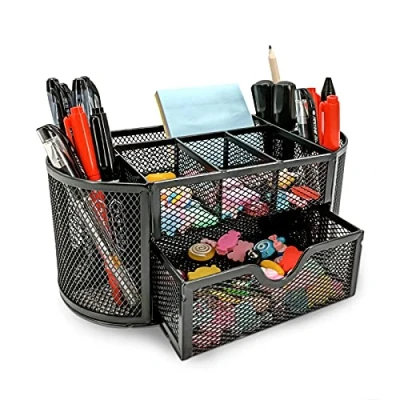 Imagen de MDHAND Organizador y accesorio de escritorio, organización oficina malla, organizadores escritorio almacenamiento con cajón (9 cells black)