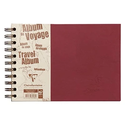 Imagen de Clairefontaine 781061 C Álbum de viaje, A4 horizontal Age Bag, con rayas, 40 bla, color rojo A5 liniert