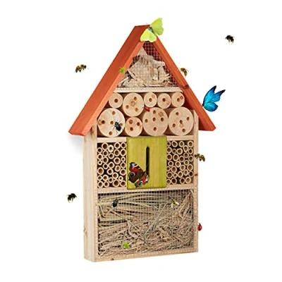 Imagen de Relaxdays Casa para Insectos Colgar, Madera, Naranja, 47 x 31 7 cm