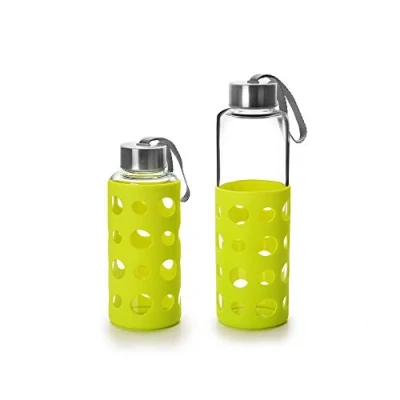 Imagen de IBILI Botella de vidrio lake 550 ml verde, Borosilicato, Reutilizable, protector anti golpes