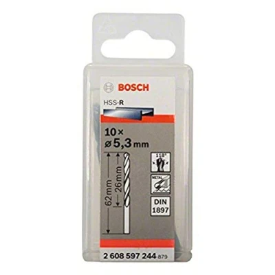 Imagen de Bosch 2 608 597 244 Pack de 10 brocas para carrocerías HSS R, DIN 1897 (5,3 x 26 66 mm)