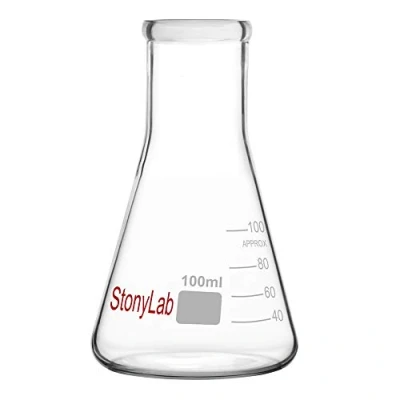 Imagen de StonyLab 1 Paquete 100ml Matraz Erlenmeyer de Boca Estrecha, Flasks Cristal Pared Gruesa con Borde Alta Resistencia (100ml Ajusta el Tapón Goma 5#)