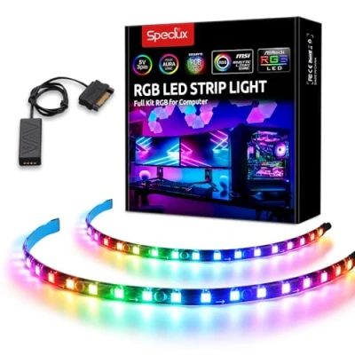 Imagen de Speclux tira de RGBIC LED direccionable, luz arco iris con imán y adhesivo doble cara, 5V 3pines ADD RGB, compatible Asus Aura, Asrock RGB Led, Gigabyte Fusion