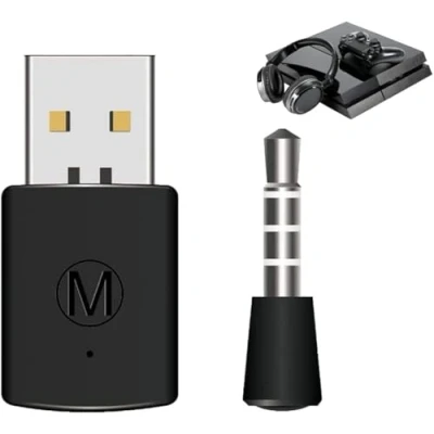 Imagen de Nikou Adaptador Bluetooth Mini USB Compatible with PS4, Headsets Adaptador, Inalámbrico micrófono Dongle para Auriculares inalámbricos