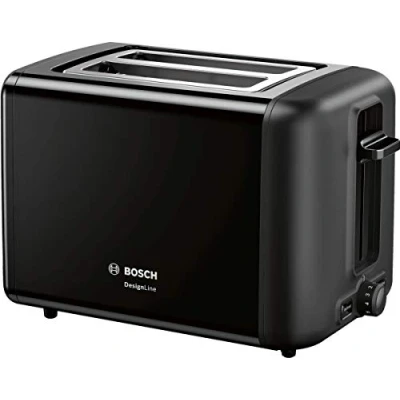 Imagen de Bosch DesignLine TAT3P423DE Tostadora compacta para panecillos de acero inoxidable, con apagado automático, función descongelación, perfecta 2 rebanadas tostadas,