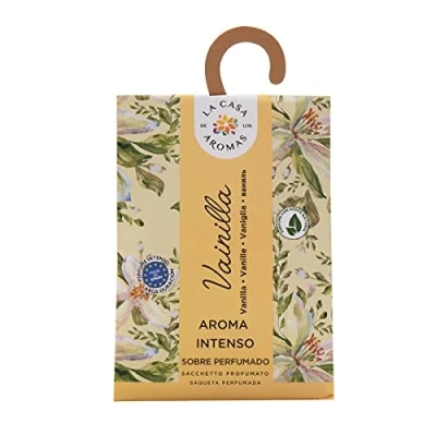 Imagen de La Casa de los Aromas Set Sobres Perfumados Pack Bolsitas Aromáticas Vainilla con Colgador Saquitos Fragancia para Armario, Cajones, Ropa, Zapatero, Maleta 12 Unidades
