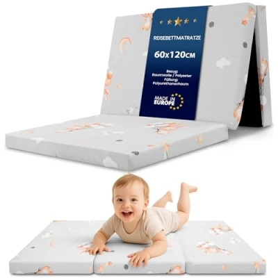 Imagen de Totsy Baby Colchón Plegable colchon Cuna 120 x 60 cm con Funda de Viaje Transpirable Conejo