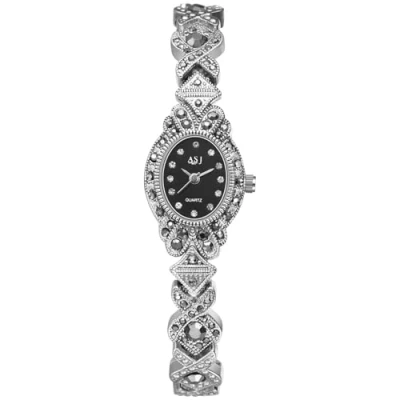 Imagen de JewelryWe Reloj Circonita Ovalada Mujer: de Cuarzo Analógico Vintage Plata Pequeño para Señora Correa Aleación Extraíble Ocio Negocios Regalo