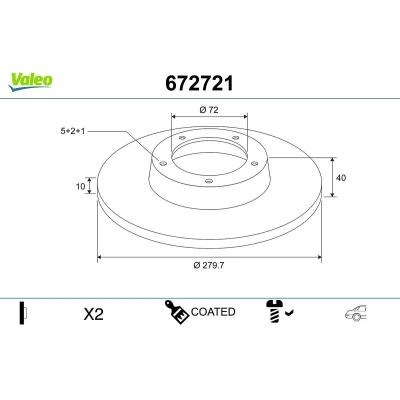 Imagen de VALEO Disco de freno MAZDA: 6 Berlina, MX 5 3 Eje trasero 280mm 10mm 5Taladro(s) macizo revestido 672721 G25Y26251,G25Y26251A,GF3Y26251