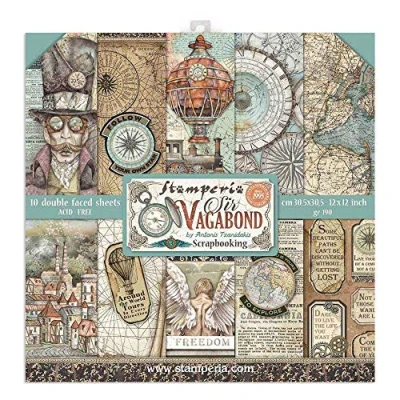 Imagen de Stamperia Bloc de Scrapbooking 10 Hojas 30.5x30.5 (12&quot;x12&quot;) 2 Caras Sir Vagabond, Papel, Multicolor, 30.5cmX30.5cm