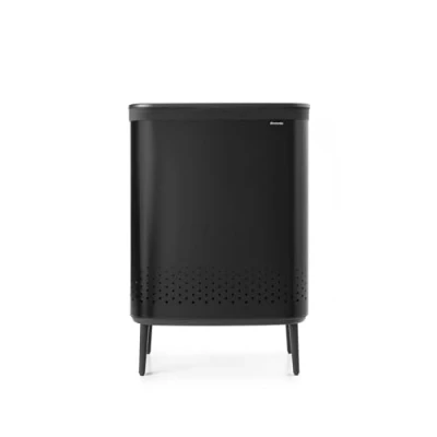 Imagen de Brabantia Cubo Para la colada Bo Hi 2 x 45 L Cesto ropa sucia compartimentos Tapa Quick Drop Funda de algodón extraíble Portátil e higiénico dormitorio o baño Negro Mate