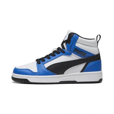 Imagen de puma Rebound V6 MID JR Unisex Zapatillas altas whitepuma blackracing blue para niños, Talla: 37, white black racing Zapatos
