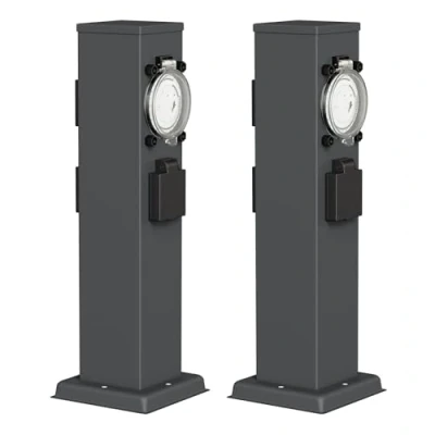 Imagen de ledscom.de 2 Tomas de jardín Columna Polly para Exterior, IP44, Temporizador/Reloj, 3 vías, Acero Inoxidable, Antracita, Angular, 38 cm