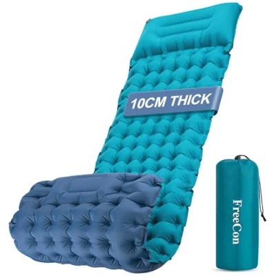 Imagen de Colchoneta inflable para camping, colchón de aire individual, ligera, cama con almohada adultos, mochileros, senderismo, suelo, playa (azul+verde, 10 cm)
