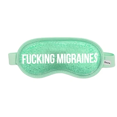 Imagen de FISURA Antifaz migraña “F*cking migraines. gel frio verde. Máscara de para ojos hinchados y antiojeras. frío con mensaje. 18,5 cm x 9