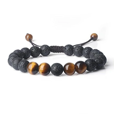 Imagen de COAI Pulsera Ajustable para Hombre y Mujer da Piedra de Lava Ojo Tigre Natural Gema Preciosa