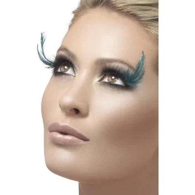 Imagen de Smiffys Pestañas, negro y verde, con pluma, contiene pegamento