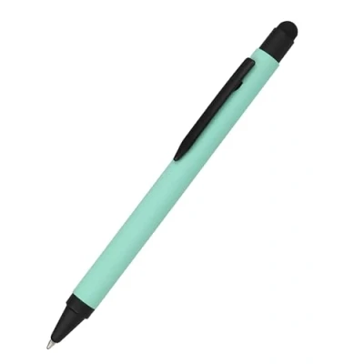 Imagen de bolígrafo de aluminio con tinta color menta, retráctil aluminio, mina intercambiable, azul, tacto suave, lápiz táctil, 1 unidad