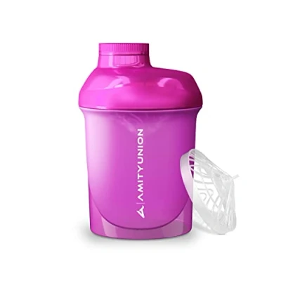 Imagen de AMITYUNION Coctelera de proteínas para mujeres 400 ml Pink Deluxe ORIGINAL a prueba fugas Sin BPA con colador, báscula batidos cremosos suero leche
