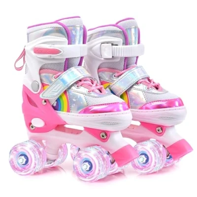 Imagen de ERNAN Patines 4 Ruedas, tamaños Ajustables con Ruedas Que Brillan en la Oscuridad, de para niños,Patines Niña Niño Principiante Regalo. (Rainbow A, M)