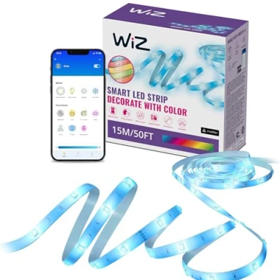 Imagen de WiZ, Tira led inteligente 15m, RGB, incluye alimentador, hasta 16 millones de colores, conéctala vía WIFI, con tecnología SpaceSense, control via App o Voz y compatible Alexa Google Home