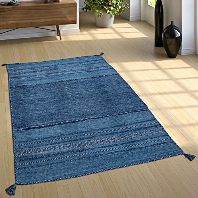 Imagen de Alfombra Natural Salón con Flecos, Tejida A Mano Motivo Kilim, 100% Algodón, tamaño:160x220 cm, Color:Beige