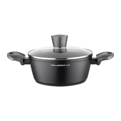 Imagen de FLORINA Olla de aluminio (2,5 l) 20 cm diámetro con tapa cristal antiadherente inducción ovalada Ideal para cocina inducción, gas y eléctrica (Negro)