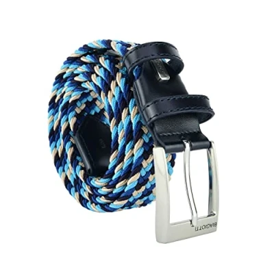 Imagen de Biagiotti Cinturón Elástico Trenzado, Hombre y Mujer, Con Inserciones en Piel Verdadera Caja de Regalo (115 (taglia 50 52), Azul Celeste mix)