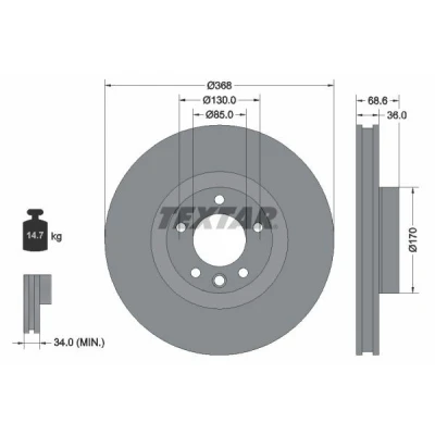 Imagen de TEXTAR PRO 92213603 Disco de freno 368 36 05/06 130 ventilación interna revestido sin perno sujeción rueda, buje rueda PORSCHE: Cayenne