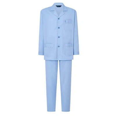 Imagen de El Búho Nocturno Pijama Hombre Largo Algodón Conjunto de Clásico Caballero Camisero Entero Solapa Pijamas Chaqueta Botones Otoño Invierno, (Pijama Popelín Azul 2987_30), (L)