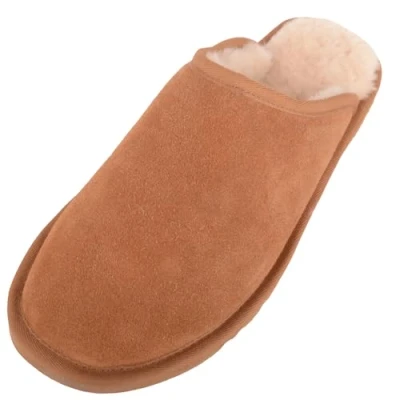 Imagen de ABSOLUTE FOOTWEAR Pantuflas de gamuza con forro piel oveja para hombre suela EVA, marrón, 40 2/3 EU