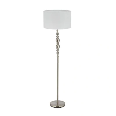 Imagen de Relaxdays Lámpara de Pie para Salón, E27, con Cable, Pantalla Tela Ø 43 cm, Estilo Retro, 155 cm Alto, Blanco y Beige