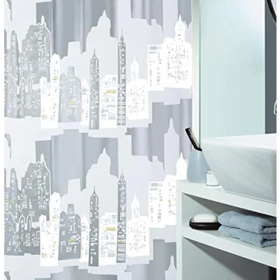 Imagen de Spirella 180 x 200, Plateado colección Skyline, Cortina de Ducha Textil, 100% Polyester, PEVA