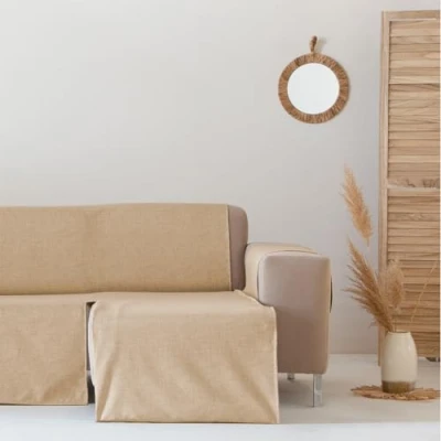 Imagen de GAMUSI Funda Sofa Chaise Long Impermeable Antimanchas Cubre sofá Longue 200 cm Brazo Derecho, Color Crudo