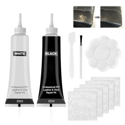 Imagen de HASAIKA® Crema de reparación Cuero, Kit cuero 2 piezas para reparar desgarros muebles, sofá, chaqueta, asiento barco, Blanco y Negro