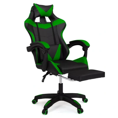 Imagen de IDMarket Alex Sillón de juego ajustable con reposapiés, cojín cabeza y Lumbar, color negro verde