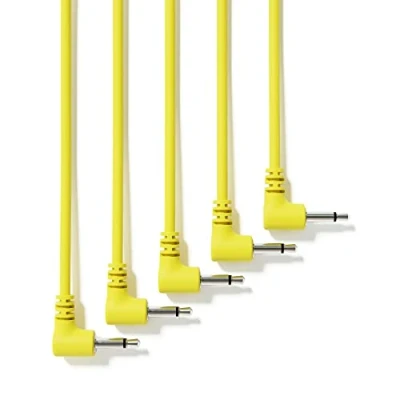 Imagen de ExcelValley 5 Pack Cables de Conexión Mono Modulares Ángulo Recto 3,5mm 1/8&quot; Eurorack Sintetizador [Amarillo 10 cm 4&quot;]