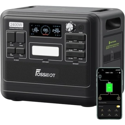 Imagen de FOSSiBOT F2400 Estacion de Energia Portatil, 2048Wh LiFePO4 Batería con 3 salidas AC 2400W (4800W Pico), 0 80% en 1,5 horas, Generador Solar Portatil para Camping, Viajes, Cortes Electricidad