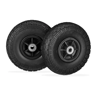 Imagen de Relaxdays Carretilla 2 Ruedas de Carro, Antipinchazos, Macizas, 4.10/3.50 4&quot;, Eje 16 mm, hasta 150 kg, 260x85mm, Negro, Caucho, 26 cm