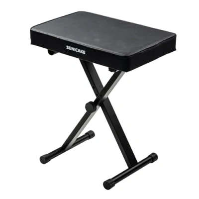 Imagen de SONICAKE Banco de Piano Ajustable, Taburete para Teclado con Cojín Grueso 6 cm, Plegable y Portátil Piano, Órgano, Sintetizador Negro