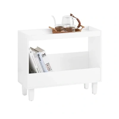 Imagen de SoBuy Mesa de Sofa con 2 Estantes Abierto Auxiliar Mesita para Salón Comedor Blanco L60 x P25 H50 cm FBT147 W ES