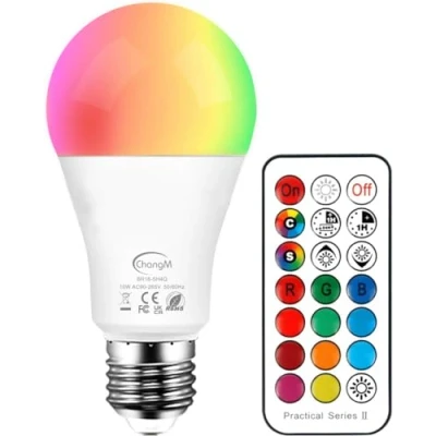 Imagen de Bombillas que Cambian de Color RGB Blanco Cálido Regulable con Control Remoto, 12 Colores y 3 Funciones Cambio para La Decoración del Hogar Bar Fiesta KTV Etapa Iluminación Ambiental