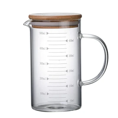 Imagen de YISPIRIN Taza Medidora de 500ML Vidrio, Vaso Precipitados Escala Litros, Recipiente Medidor Transparente