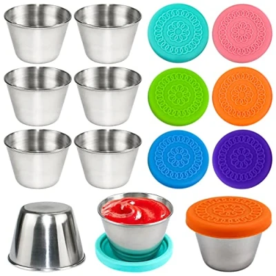 Imagen de GMMG Recipientes Para Salsas Pequeños 6 Piezas Mini Aderezo de Ensalada con Tapa Silicona(70 ML)